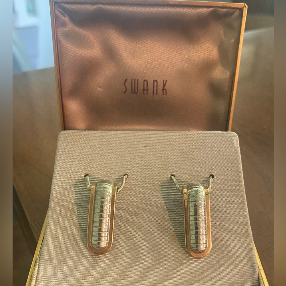 Vintage SWANK Linear Cufflinks - Two Tone Silver and Gold in Original Box